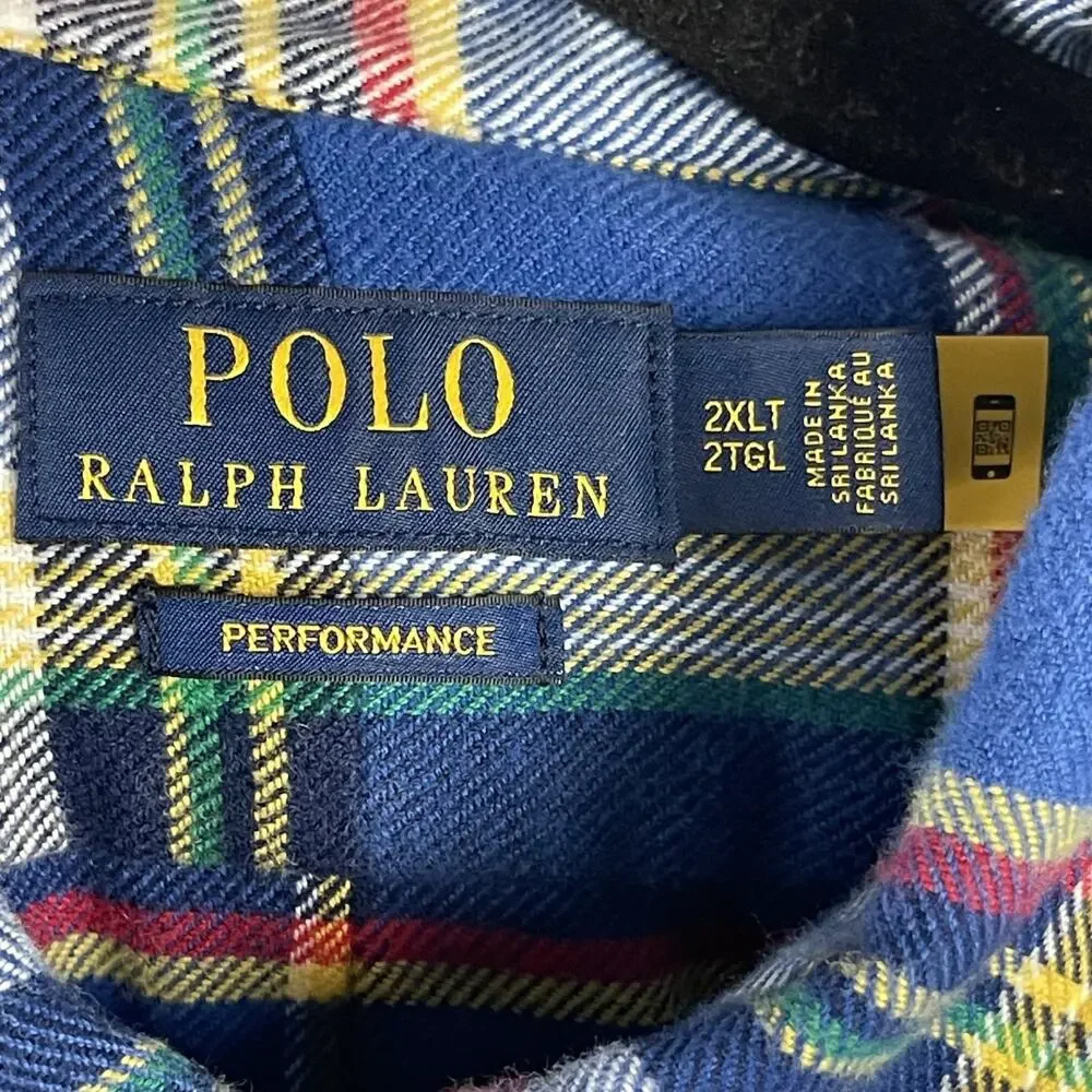 Polo Ralph Lauren Flannel Shirt Mens‎ 2XLT Plaid Button Down Performance Preppy